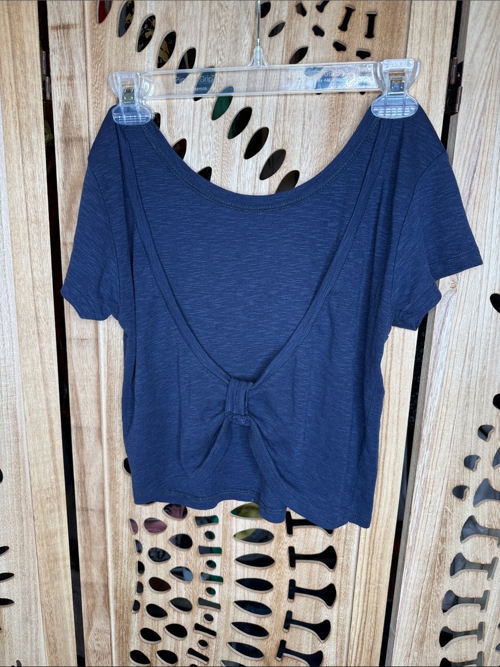 Wet Seal Navy Short Sleeve Scoop Neck Tee With Open Back